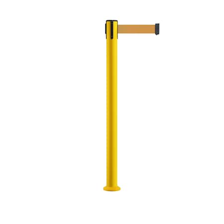 Montour Line Stanchion Belt Barrier Fixed Base Yellow Post 9ft.Brown Belt P400F-YW-BN-90